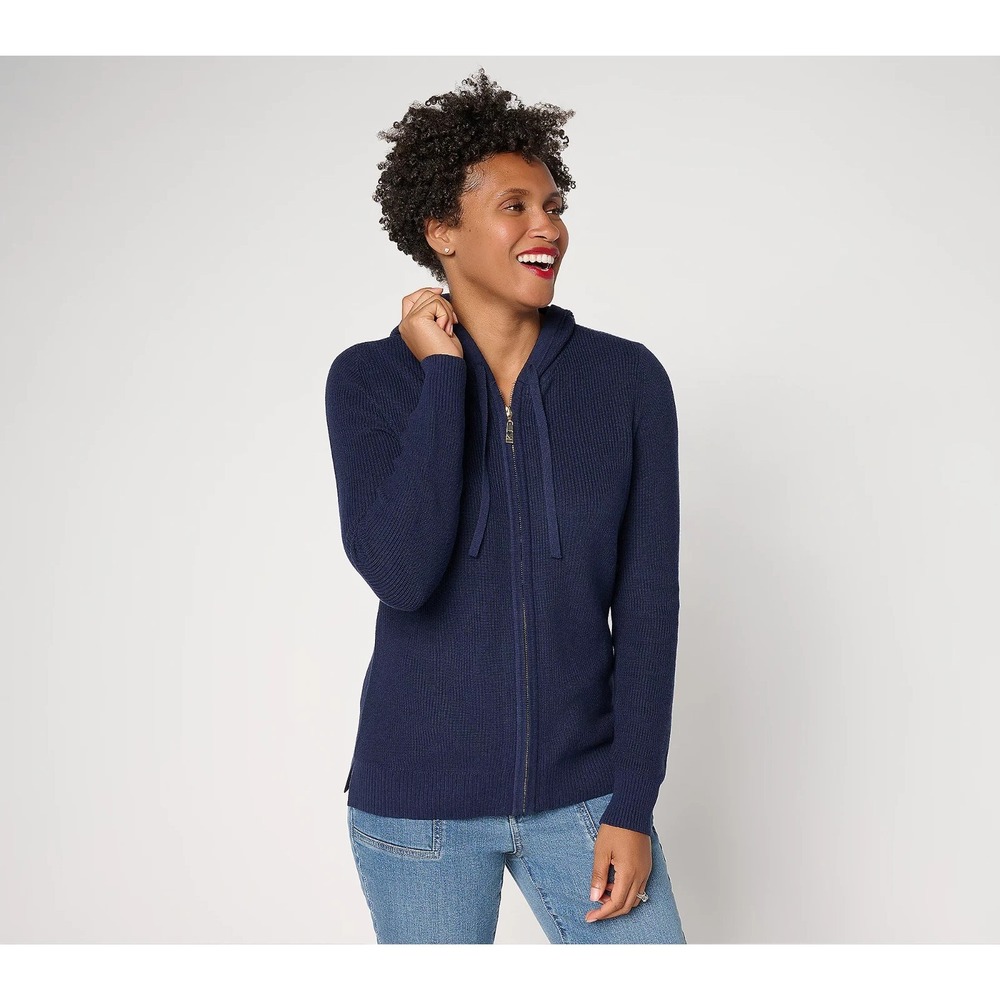 Belle by Kim Gravel Skinny Shaker Knit Hoodie Twilight, Small #5E